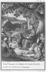 Abelard geeft les onder discipelen in de verlaten Champagne, illustratie uit 